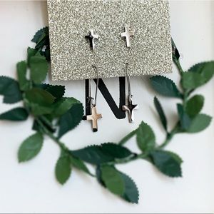 2 Pair Silver Cross Earrings